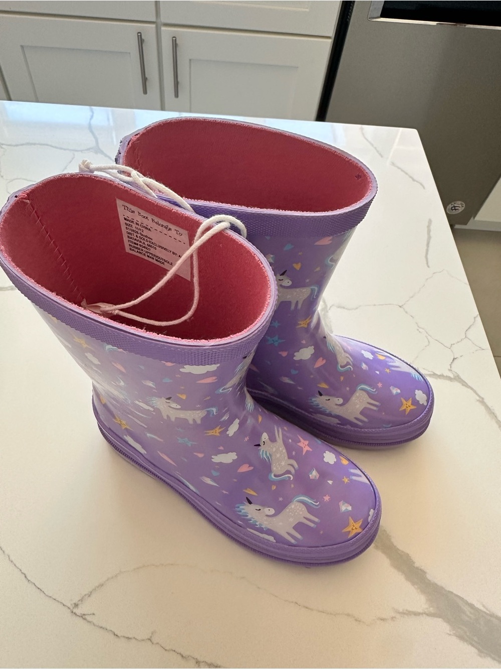 Kids Purple Unicorn Rain Boots with Pink Lining